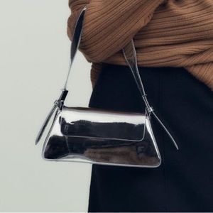 *NWT* Minimal Flap Shoulder Bag - Silver